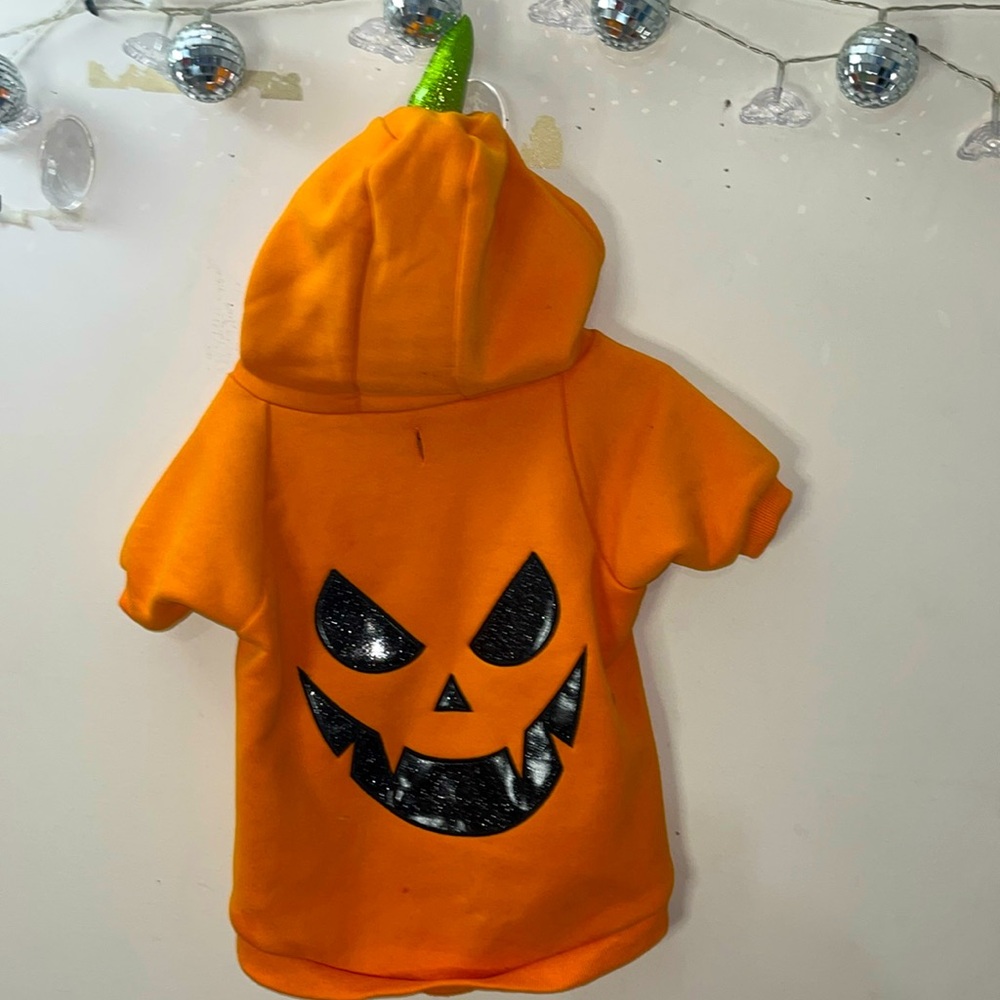 ✨🆕BNWT!NEVER WORN!Dolls Kill Trickz N’ Treatz Pumpkin Dog Hoodie!Size X-Large!🎃